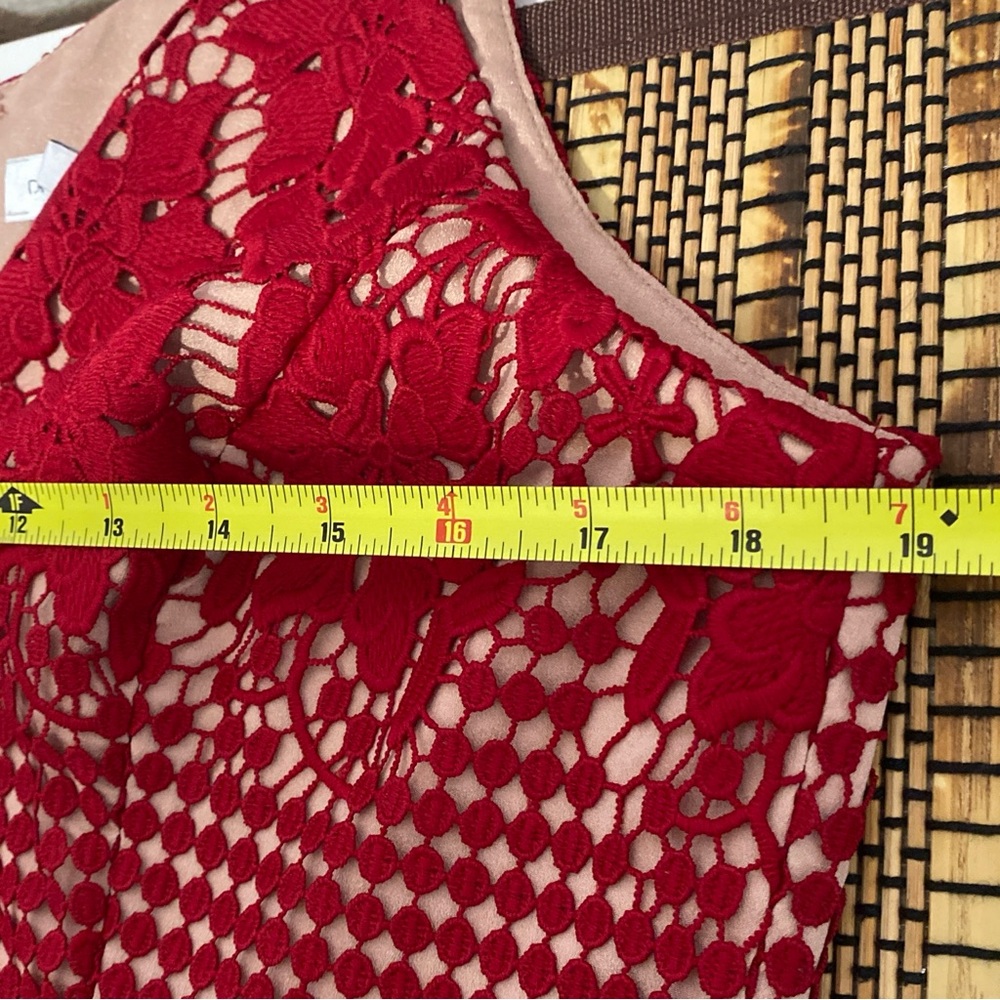 Dress The Population Red Lace Midi Dress XL Bodycon Floral Cocktail Party - Picture 7 of 13
